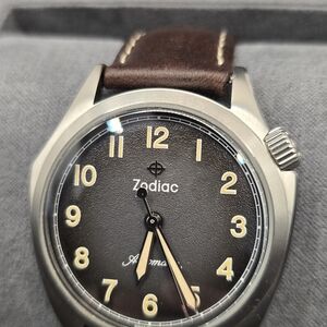 Zodiac Olympos Men's Black/Grey Dial Watch with Brown Leather Strap